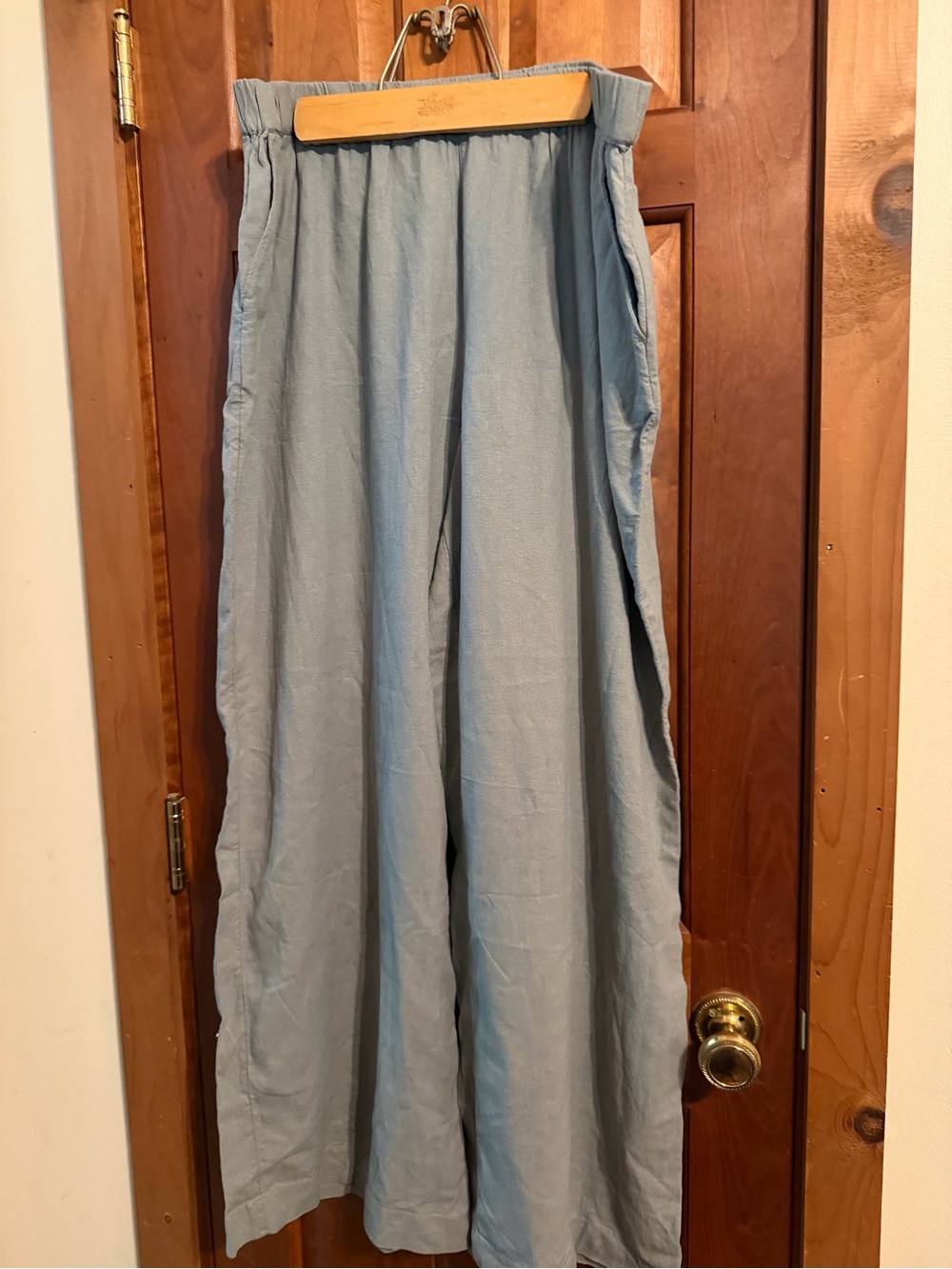 Light Blue/ Gray Wide Leg Linen  Blend Pants